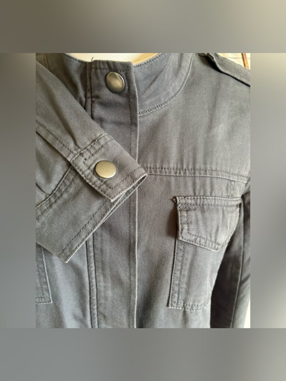 Hinge Dark Grey Military Style Utility Jacket 100% Cotton Canvas W Full Zip. - Picture 7 of 9
